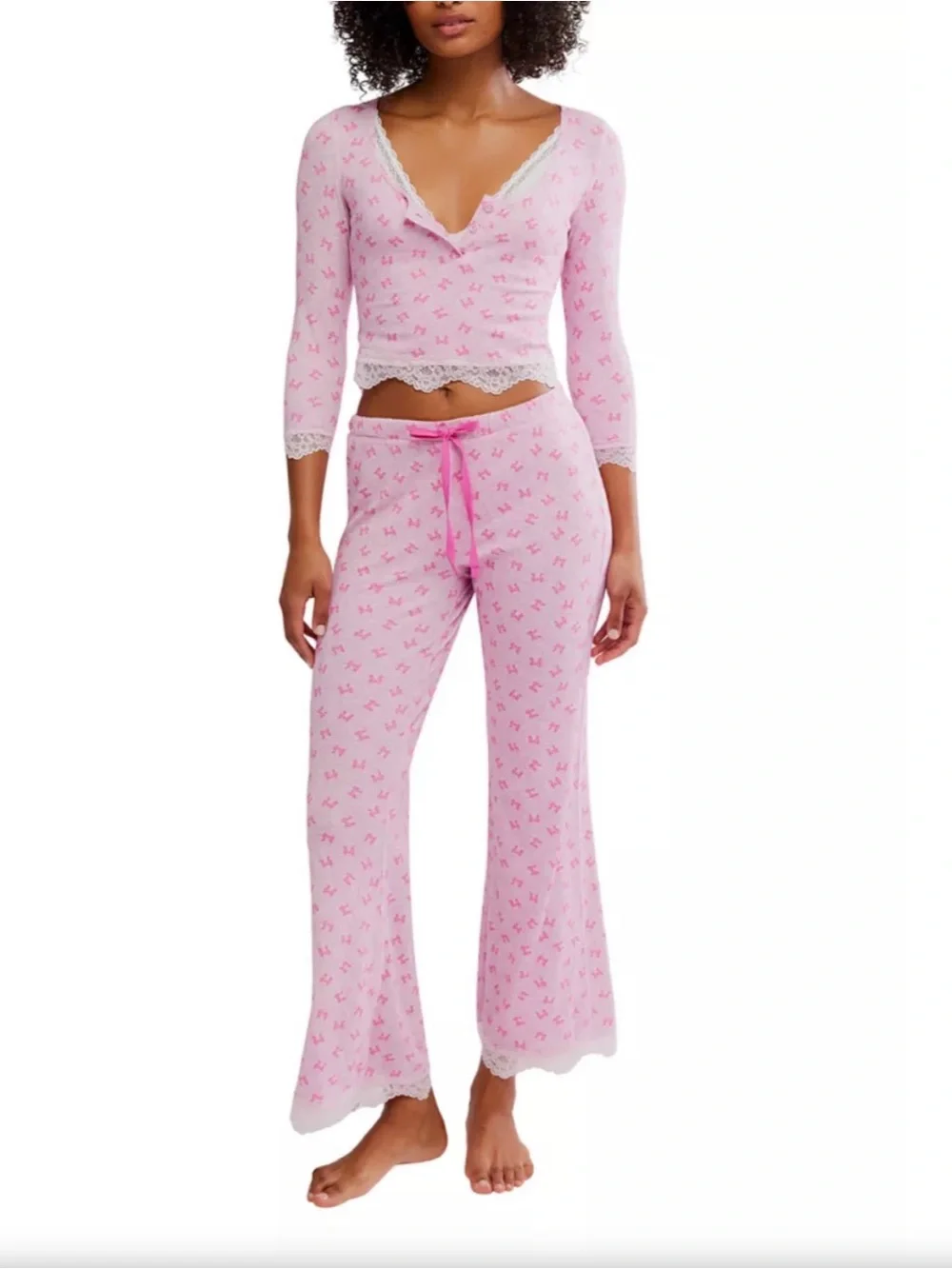 Pink Stolen Dance lace trim pajama matching set